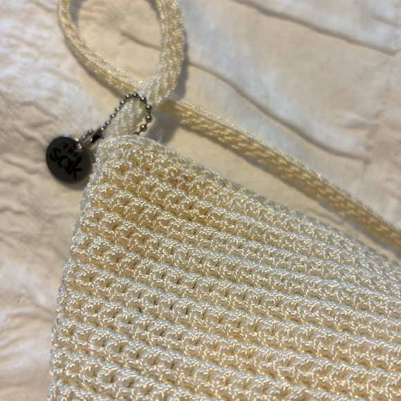 THE SAK woven lined mini purse bag crochet handle interior zippered pocket cream - Picture 7 of 15